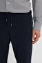 Men's Navy Blue Soft Textured Slim Fit Waist-Tied Side Pocket Seersucker Patterned Trousers - 4