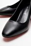Women's Mirrored Heel Covered Block Heel Shoes; Black Leather - 3