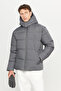Men's Gray Cotton Standard Fit Regular Cut Hooded Casual Coat with Mock Neck Side Pockets - 4
