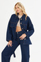 Women's Navy Blue Denim Jacket with Belt Oversized Jean Jacket - 3