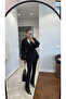 Women's Black Short Windbreaker Belted Double-Breasted Oversized Trench Coat - 2
