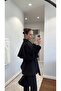 Women's Black Short Windbreaker Belted Double-Breasted Oversized Trench Coat - 4