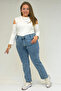 59044 Plus Size Stone Detailed Flared Jeans - Snow Wash Ice Blue