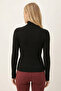 Women's Black Tie-Neck Blouse with Finger Loops Arm-26K001067 - 2