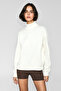 Xenya Women's Fleece Soft Turtleneck Printed Detailed Pocket Regular Ecru Sweatshirt - 3