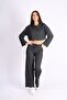 Women's Tracksuit Set Hooded Sweatshirt and Wide Leg Anthracite Pants Tracksuit
