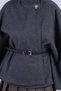 Women's Anthracite Gold Button Detailed Belted Cashmere Poncho Jacket Mock Neck Arm-26K001065 - 3