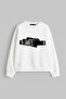 Hot Belt Printed Hoodless Relaxed Fit Women's White Sweatshirt
