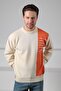 Ecru Crew Neck Stripe Detailed 100% Lamb Wool Men's Knitwear Sweater
