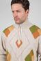 A.Beige Turtleneck Zippered Camel Green Pattern Detailed 100% Lamb Wool Men's Knitwear Sweater - 4