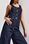 Women's Indigo Color 7S6-50 Palazzo Fit 100% Cotton Denim Slopet Jumpsuit - 3