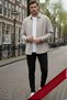 Men's Stone Velvet Corded Fabric Soft Textured Loose Fit Oversized Drop Shoulder Shirt Sand Beige - 7