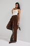 Women's Brown Ethnic Pattern 26W5-42 Palazzo Fit Special Design Velvet Fabric Trousers - 3