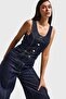 Women's Indigo Color 7S6-50 Palazzo Fit 100% Cotton Denim Slopet Jumpsuit - 6