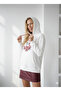 Women's three-thread soft touch long sleeve sweatshirt with pocket detail, drawstring tie, and embroidered bow accent. - 2