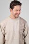 A.Beige Crew Neck Stripe Detailed 100% Lamb Wool Men's Knitwear Sweater - 4