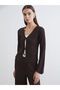 Brown V-Neck Tie-Up Textured Blouse from Plus-Store