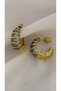 Zircon Stone Detail Double Color Hoop Earrings (Steel) - 2
