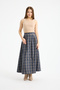 Women's Blue Pocketed Button Detailed Long Plaid Skirt