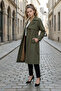 Olive Green 100% Cotton Gabardine Long (110cm) Lined Belted Women's Trench Coat 1111 - 3