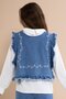 Blue Embroidered Jean Sweater and Tasseled Trousers 3-Piece Girl's Jean Set 23483 - 7