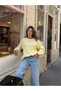 Women's Yellow Wavy Edge Detailed Loose Crew Neck Sweater - Soft Textured Knitwear, Women's Sweater Fmoda3079 - 5