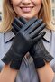 Women's Embroidered Lined Genuine Lambskin Leather Gloves - 7