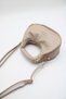 Women's Beige Braided Soft Leather Zippered Crossbody Hand and Shoulder Bag - 5