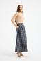 Women's Long Plaid Skirt with Pockets and Button Detail - 5