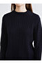 Navy Blue Crew Neck Self-Patterned Women's Knitwear Sweater from Plus-Store - 3