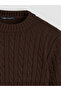 Brown Crew Neck Self-Patterned Women's Knitwear Sweater from Plus-Store - 6