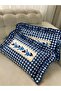 Navy Blue Gingham Cross-Stitch Detailed Throw Pillow Cover (Price Is Per Piece/Cross-Stitch Model May Vary)