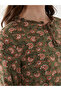 Patterned Long Sleeve - Tie-Up Collar Women's Blouse - 3