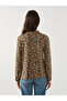 Patterned Long Sleeve - Tie-Up Collar Women's Blouse - 4