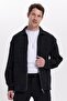 Men's relaxed fit comfortable cut zip-up patterned knit black jacket shirt - 2