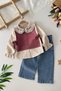Miniğimin Cicileri Collared Floral Embroidered Suede Detail Girls' 3-Piece Set - Dusty Rose