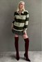 Mint Green Striped Button Polo Neck Women's Long Sleeve T-Shirt Mg2586 - 4