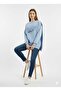 Women's Three Thread Sh Fleece-Lined Sweatshirt with Denim and Button Detail on the Back B Printed Crew Neck Sweatshirt - 2