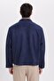 Men's Relax Fit Comfortable Cut Suede Zippered Lined Pocketed Navy Blue College Jacket Coat - 6