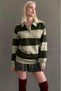 Mint Green Striped Button Polo Neck Women's Long Sleeve T-Shirt Mg2586 - 6