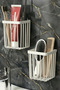2-Piece Set Adhesive Bathroom Hair Brush Comb Organizer Toothbrush Holder Multi-Purpose Kitchen Wall Shelf