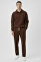 Men's Brown Raglan Sleeve Roberto Buttoned Sweat Wide Leg Green Tracksuit Bottom and Top Set - 2