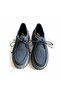 Navy Blue Suede Genuine Leather Lace-Up Thick Patterned Sole Women's Daily Casual Shoes - 2