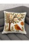 Punch Embroidery Patterned Digital Printed Coffee Green Orange Autumn Themed 2-Piece Throw Pillow Cover - 6
