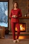 Women's Velvet Fabric Pajama Set 13165-2892 Red - 2