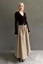 Beige Belted Long Women's Skirt Sh337 - 6