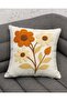 Punch Embroidery Patterned Digital Printed Coffee Green Orange Autumn Themed 2-Piece Throw Pillow Cover - 5
