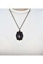 Natural Stone Amethyst Natural Stone Flower Patterned Authentic Women's Necklace with 45 cm Chain Euk31Amt - 2