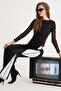 Maurice Women's Tulle Mesh Fabric Double Product Look Label Asymmetric Black Blouse - 3