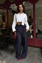 Navy Blue Wide Leg Women's Fabric Trousers Sh341 - 4